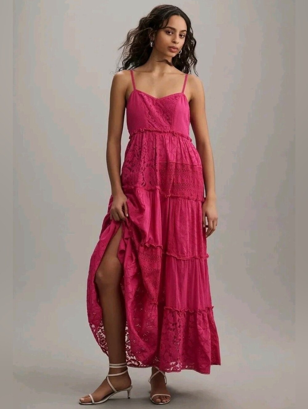 Anthropologie Bhanuni by Jyoti Patchwork Lace Tiered Maxi Dress XLP EUC